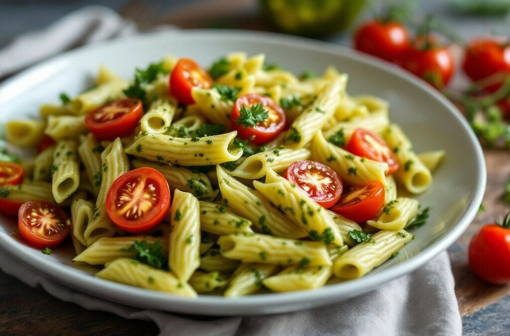 Penne mit Pistazienpesto und Kirschtomaten